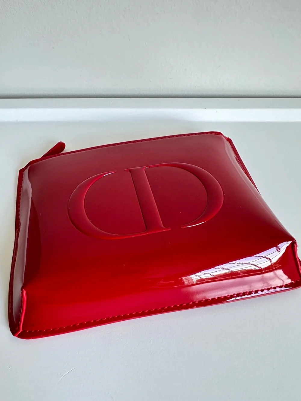NEW DIOR Red Patent Zippered Makeup Bag Pouch GWP